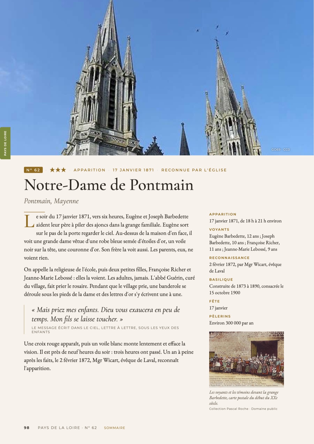 Le guide, page de gauche : Notre-Dame de Pontmain